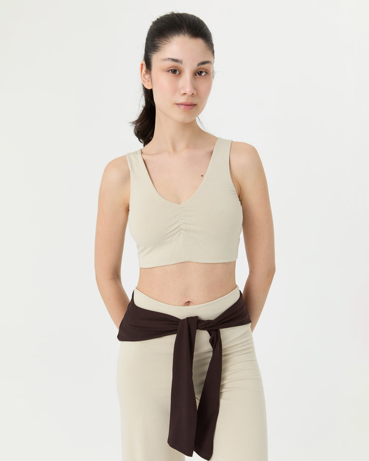 Krema Büzgülü V Yaka Yoga Bra