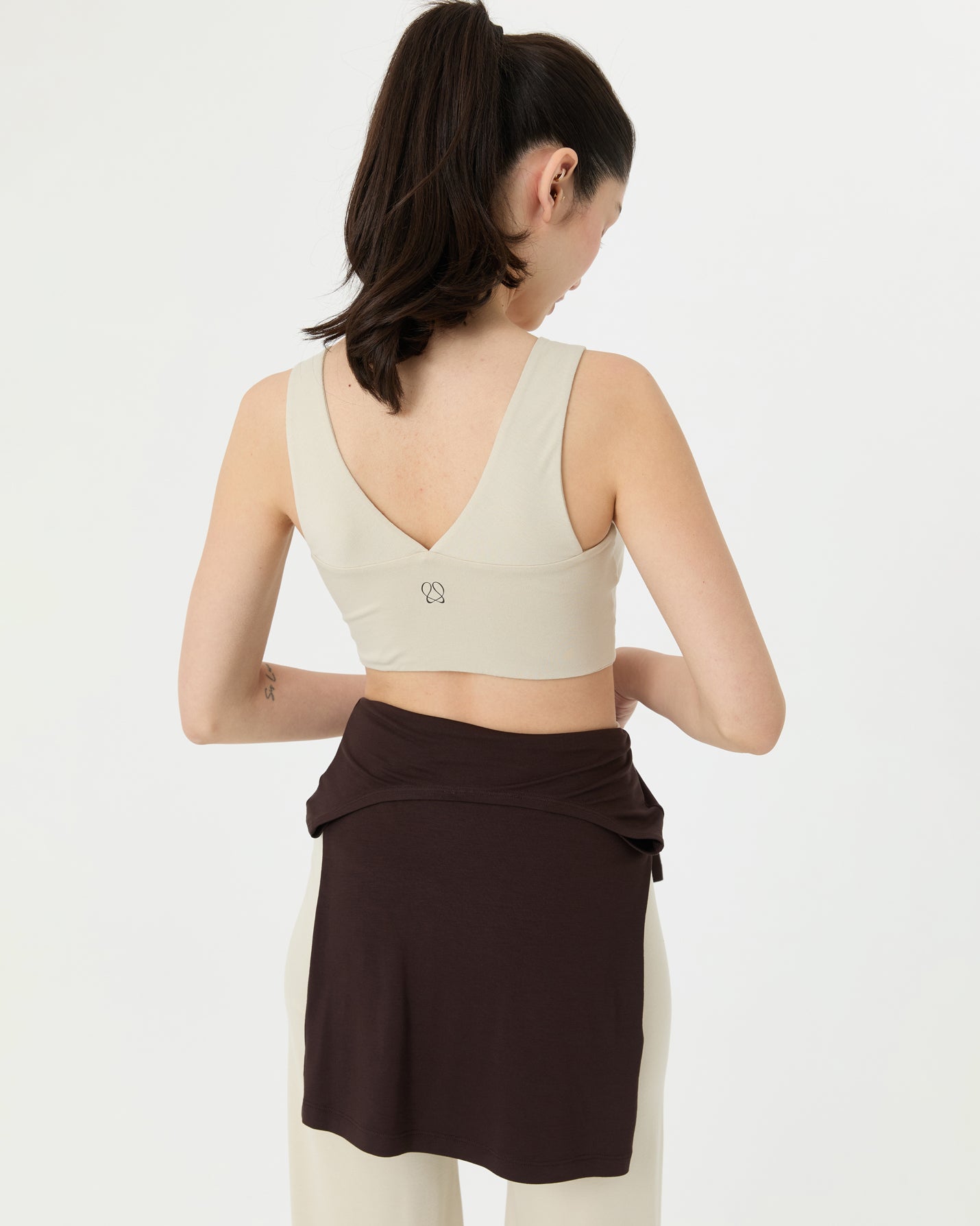 Krema Büzgülü V Yaka Yoga Bra