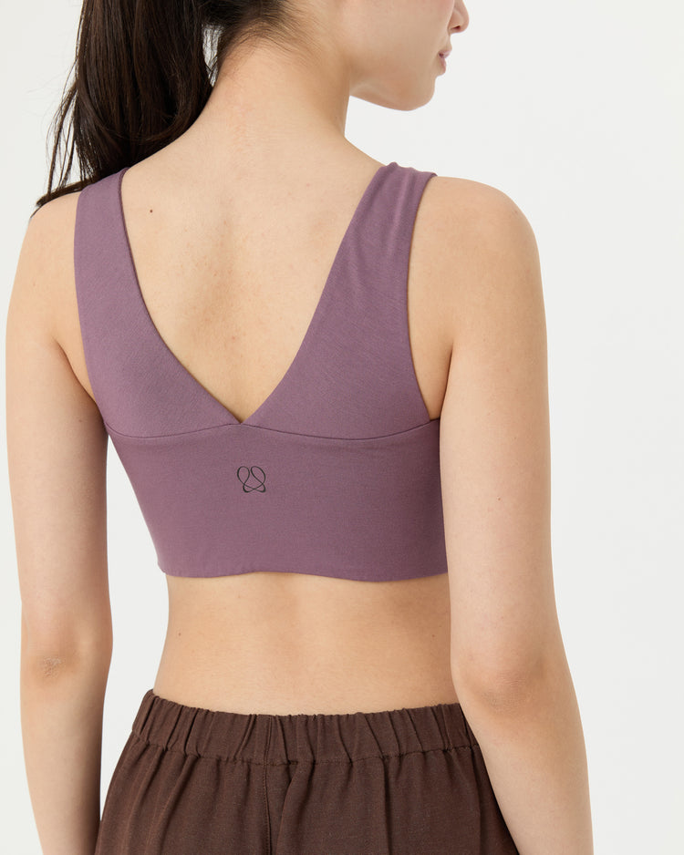 Lila Büzgülü V Yaka Yoga Bra
