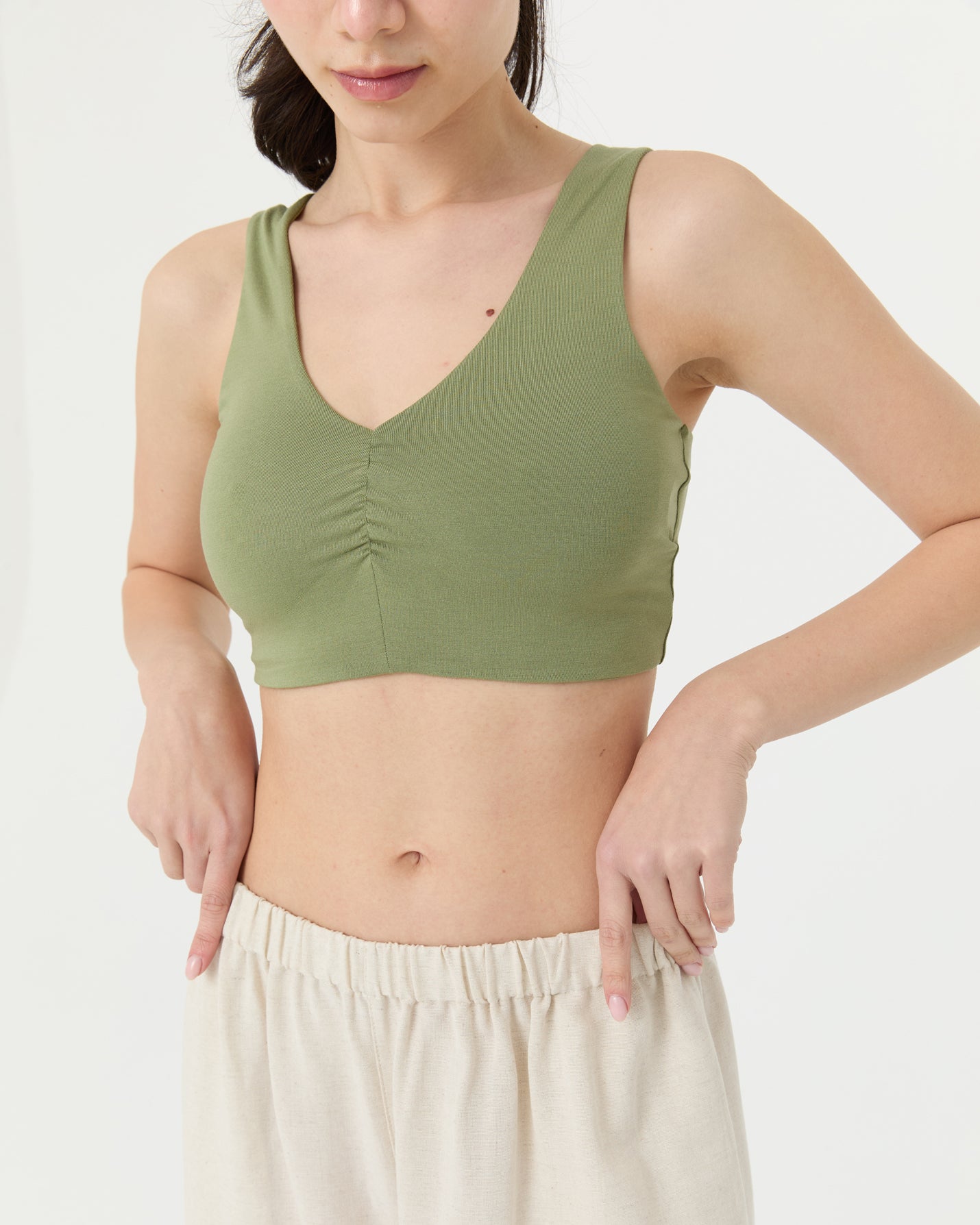 Matcha Büzgülü V Yaka Yoga Bra