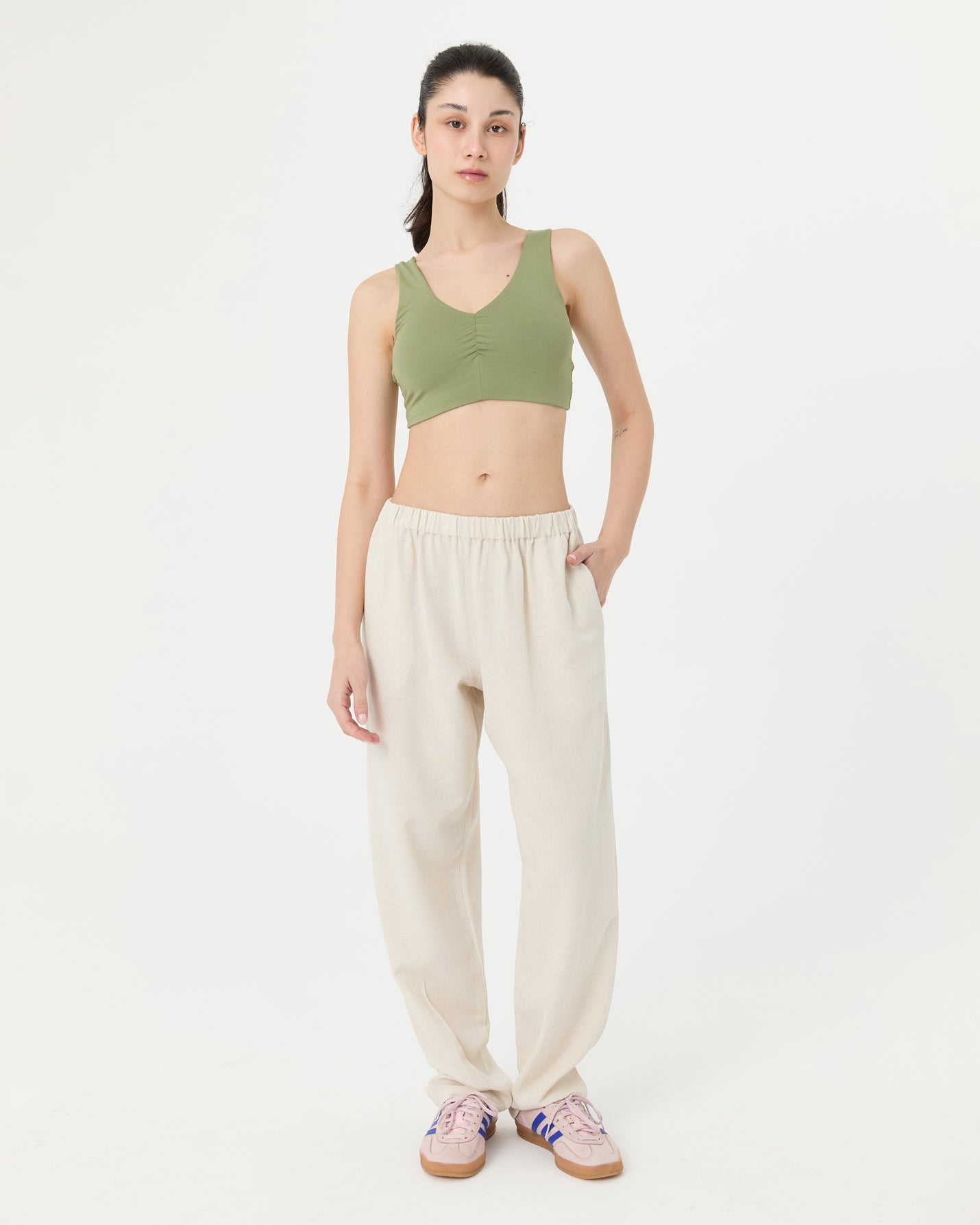 Matcha Büzgülü V Yaka Yoga Bra