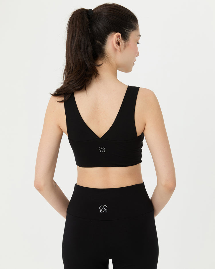 Siyah Büzgülü V Yaka Yoga Bra