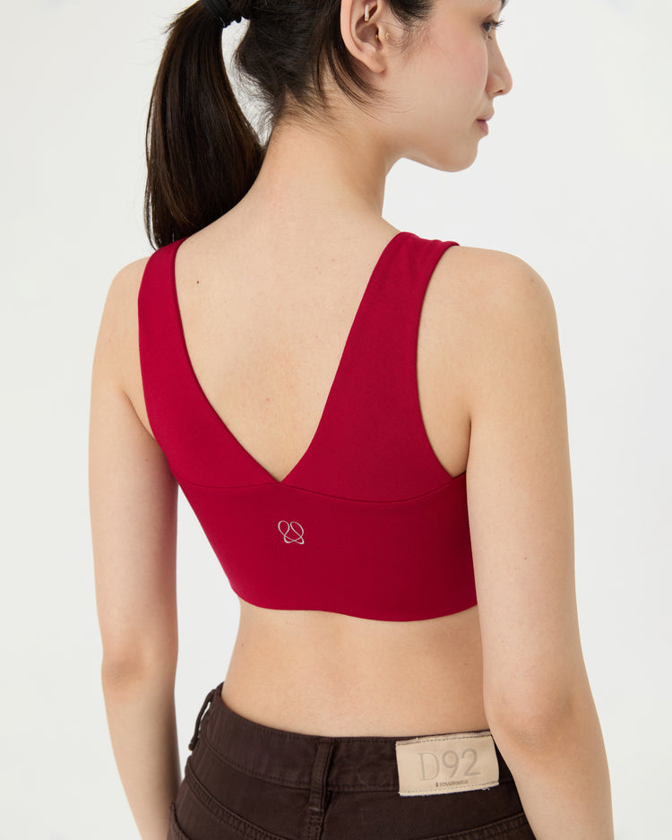 Vişne Büzgülü V Yaka Yoga Bra