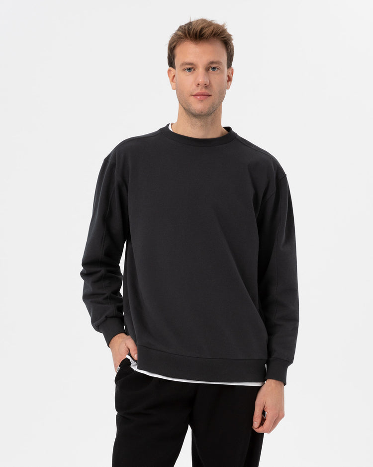 Antrasit Erkek Bisiklet Yaka Sweatshirt