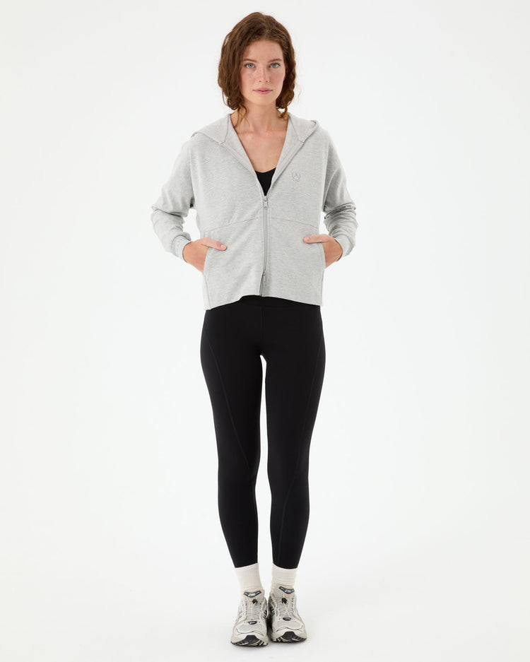 Gri Melanj Fermuarlı Hoodie