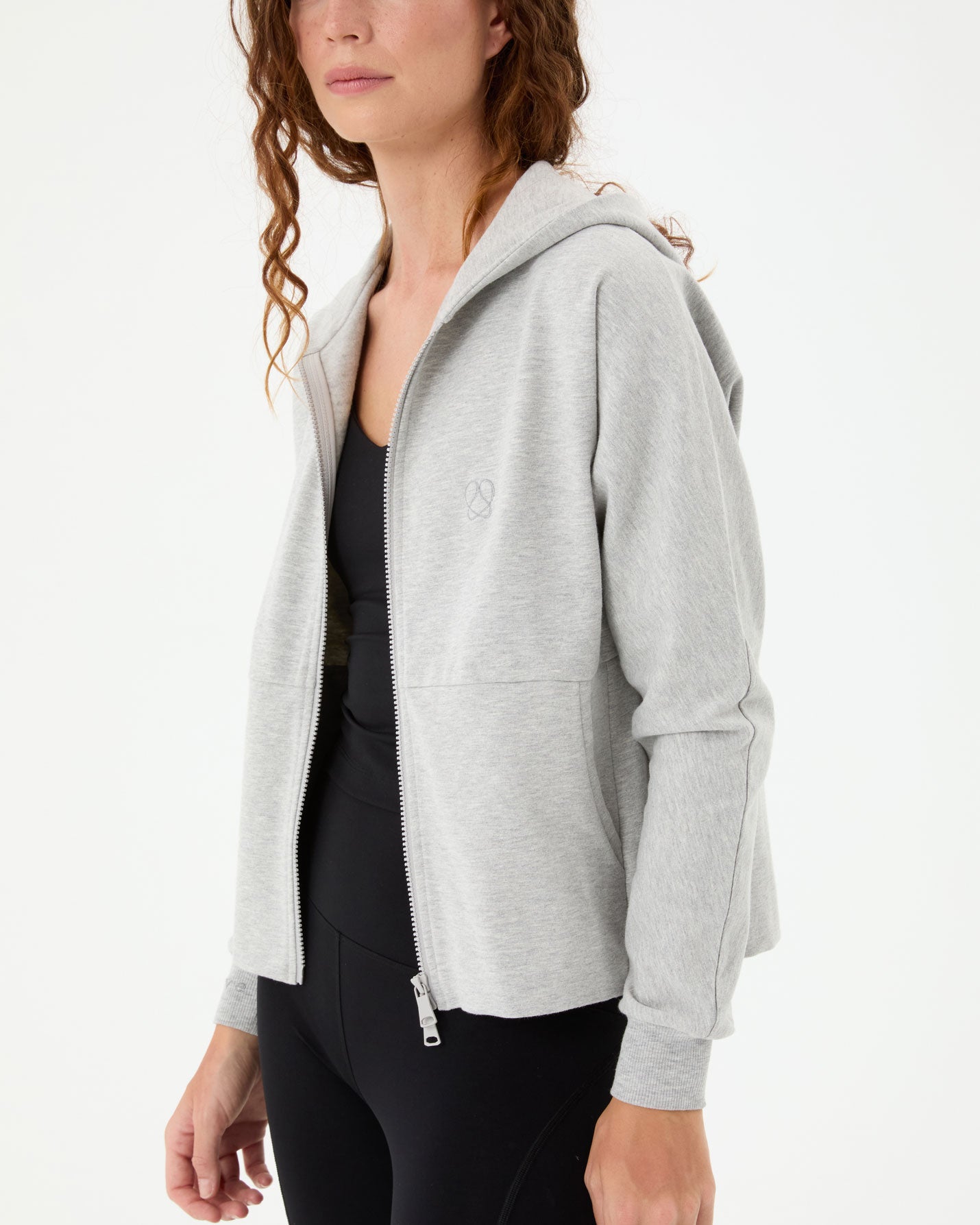 Gri Melanj Fermuarlı Hoodie