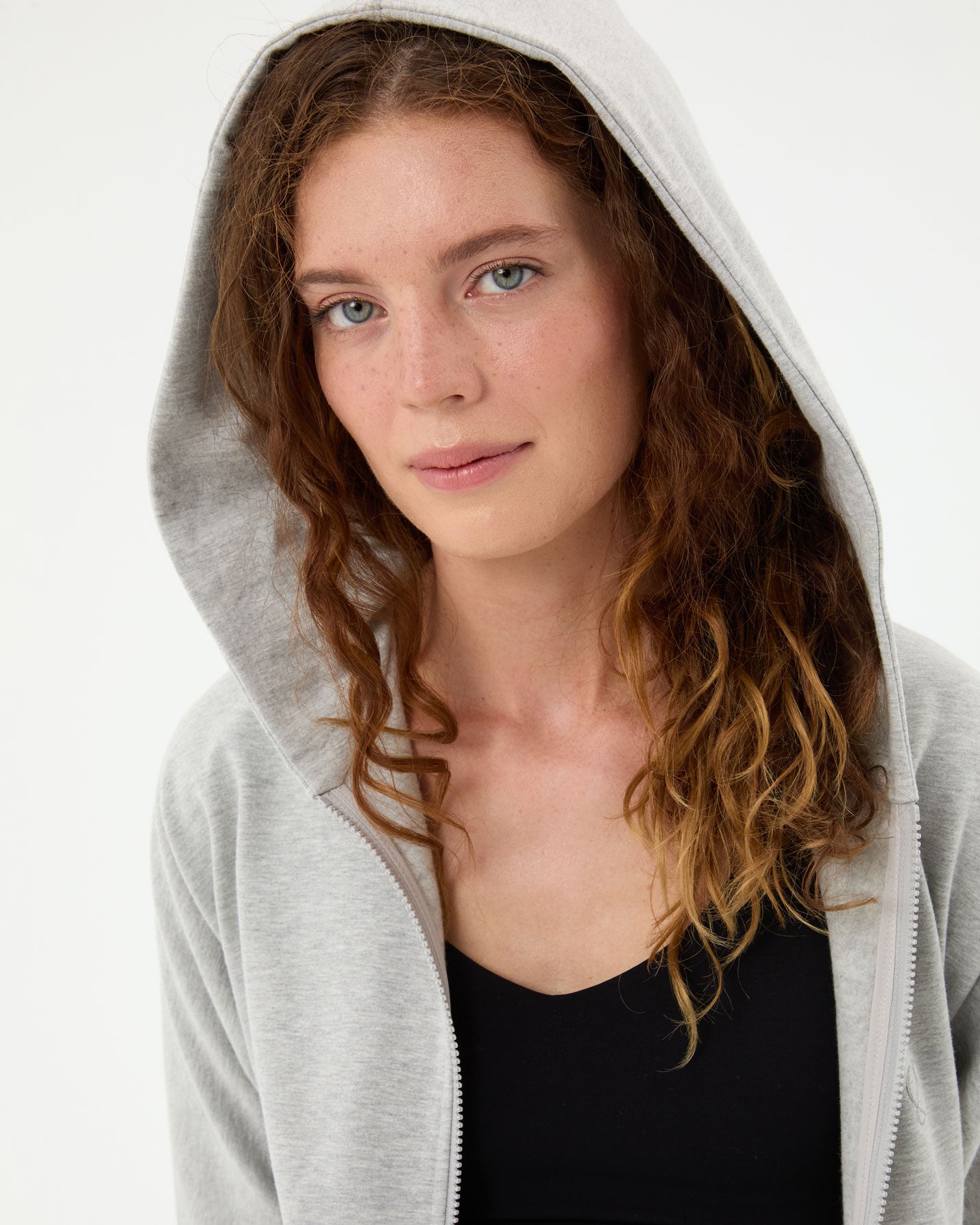 Gri Melanj Fermuarlı Hoodie