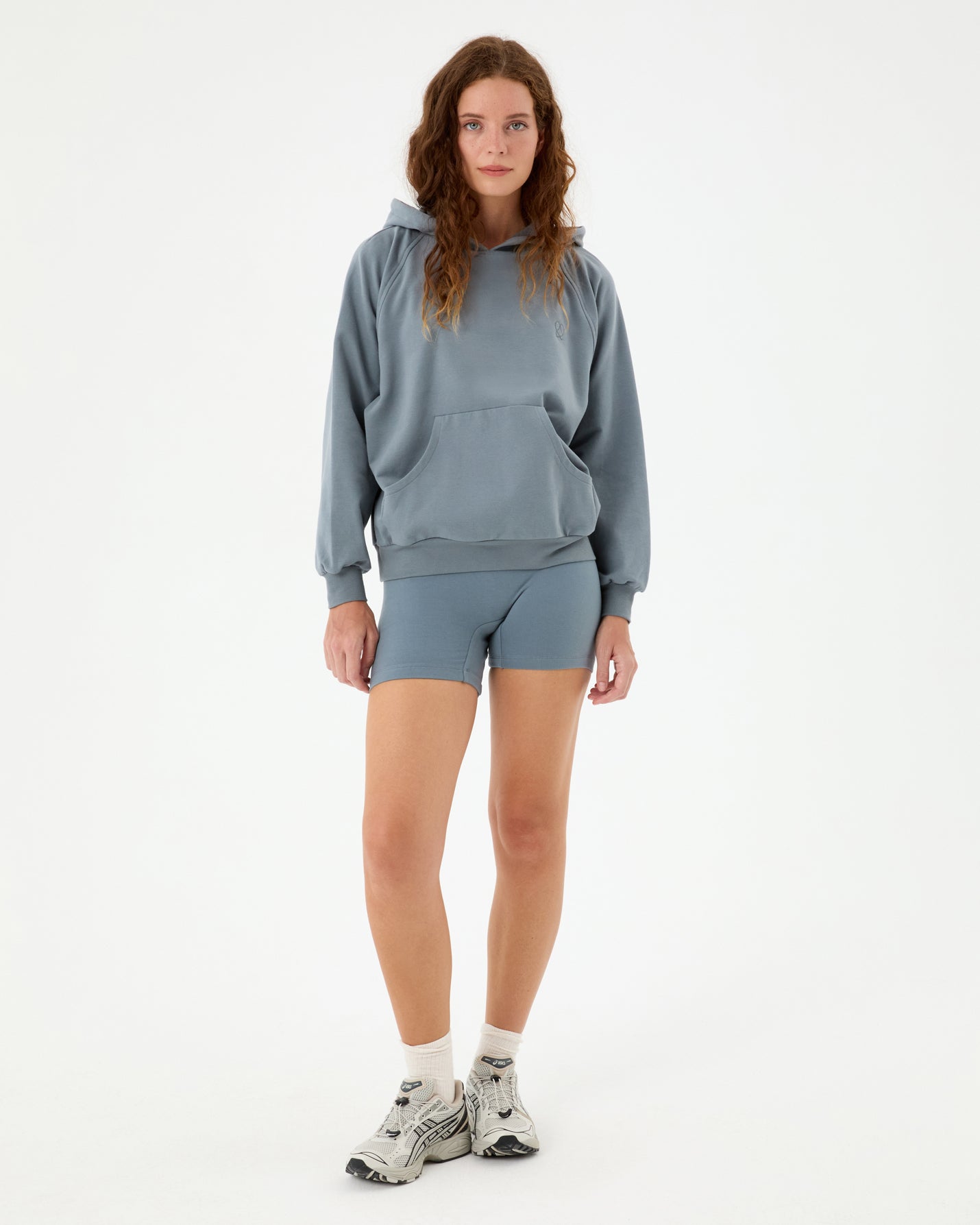 Mavi Ladin Kapşonlu Oversize Sweatshirt