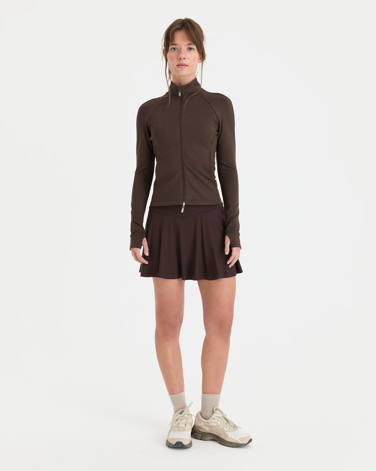 Kahverengi Volanlı Şort Etek