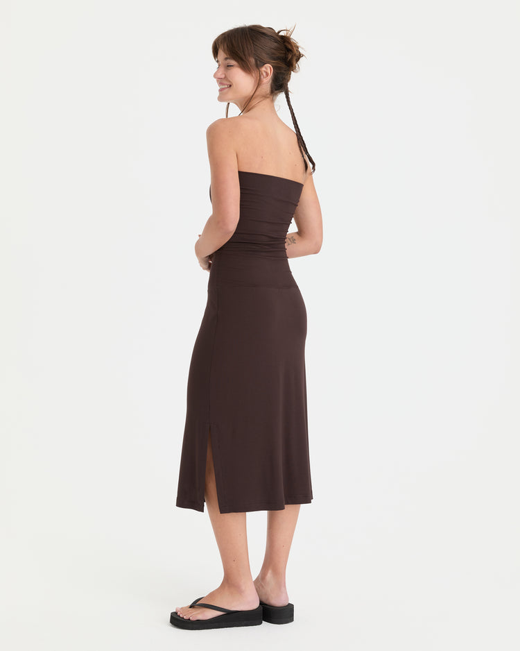 Kahverengi Straplez Elbise/Etek