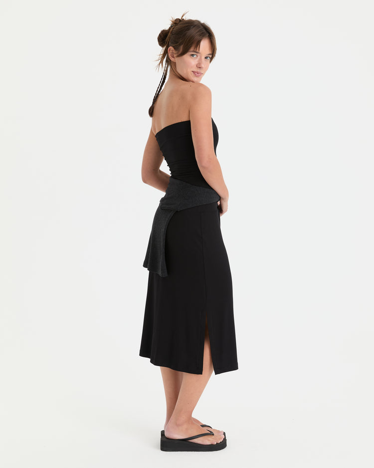 Siyah Straplez Elbise/Etek