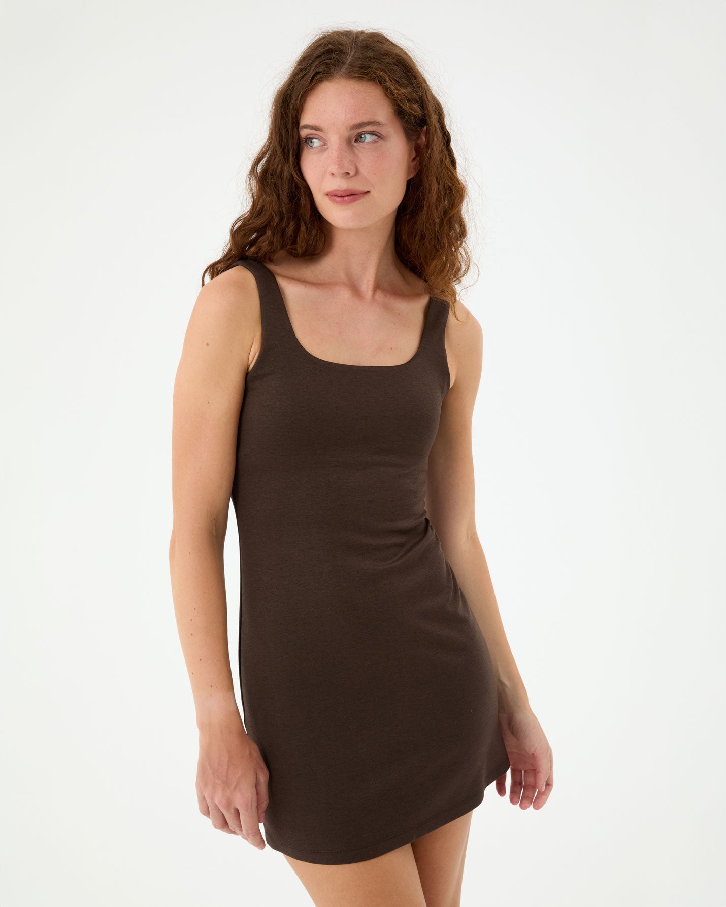 Kahverengi Low Back Elbise