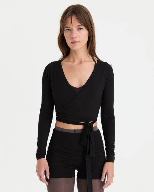 Siyah Anvelop Wrap Crop