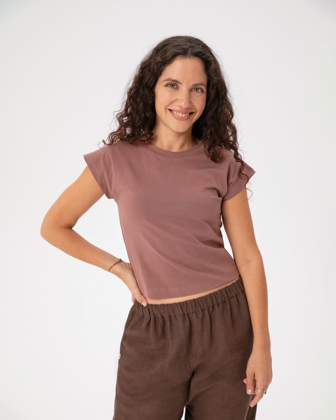 Gül Kurusu Basic Half Crop T-shirt