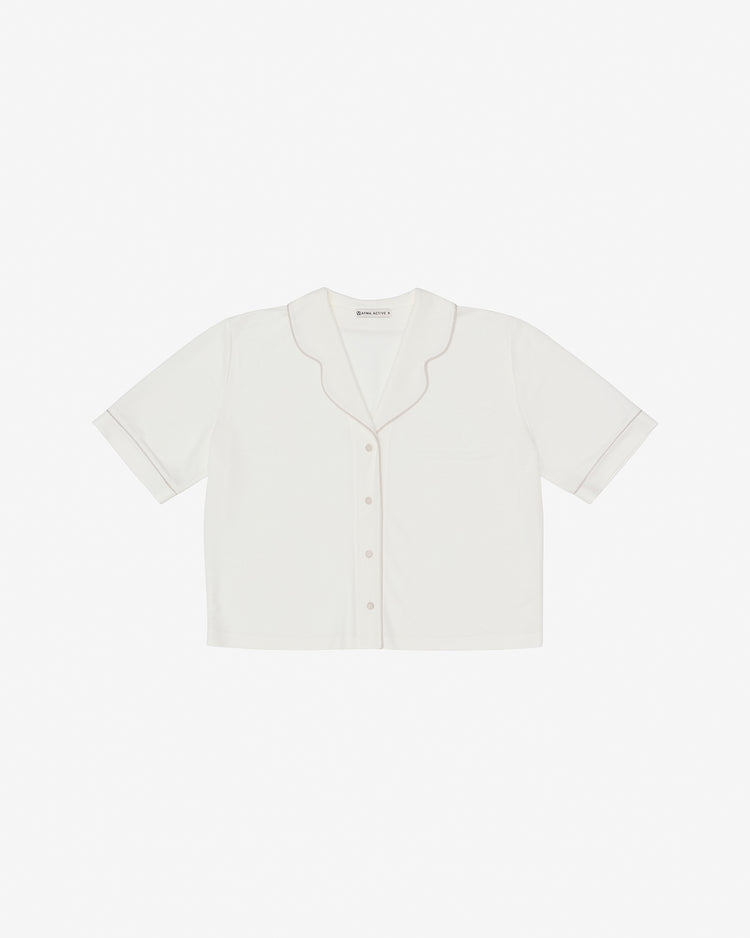 Ekru Kısa Kollu Pijama Gömlek