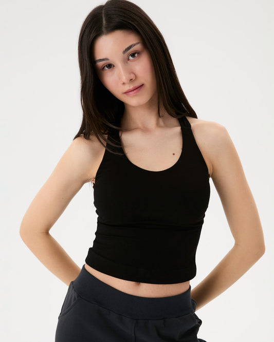Siyah Halter Half Crop Bluz