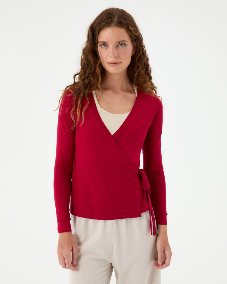 Vişne Anvelop Bağlamalı Bluz
