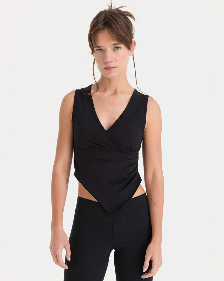 Siyah V Yaka Yandan Büzgülü Bluz