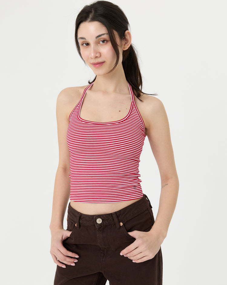 Kırmızı Çizgili Boyundan Bağlamalı Atlet