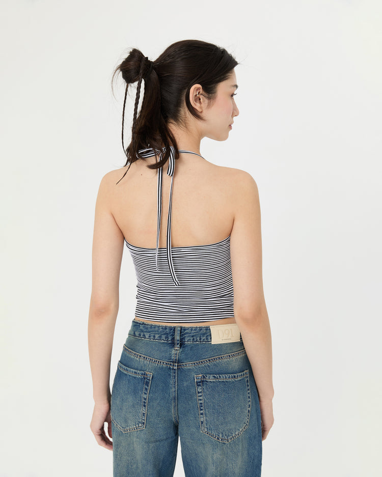 Siyah Çizgili Boyundan Bağlamalı Atlet