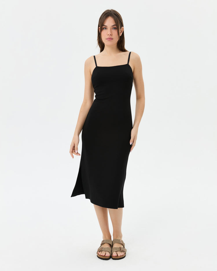 Siyah Askılı Midi Elbise