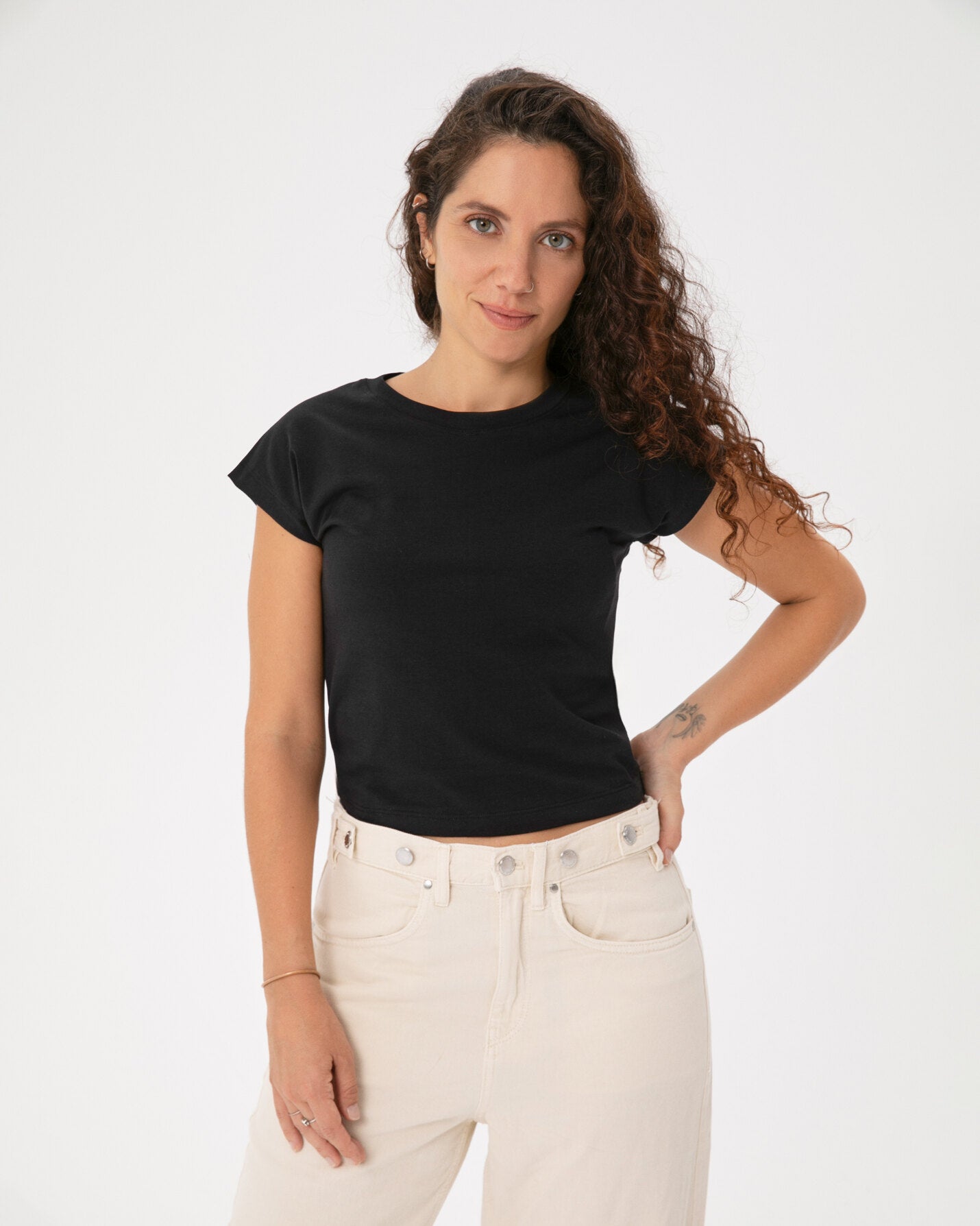 Siyah Basic Half Crop T-shirt