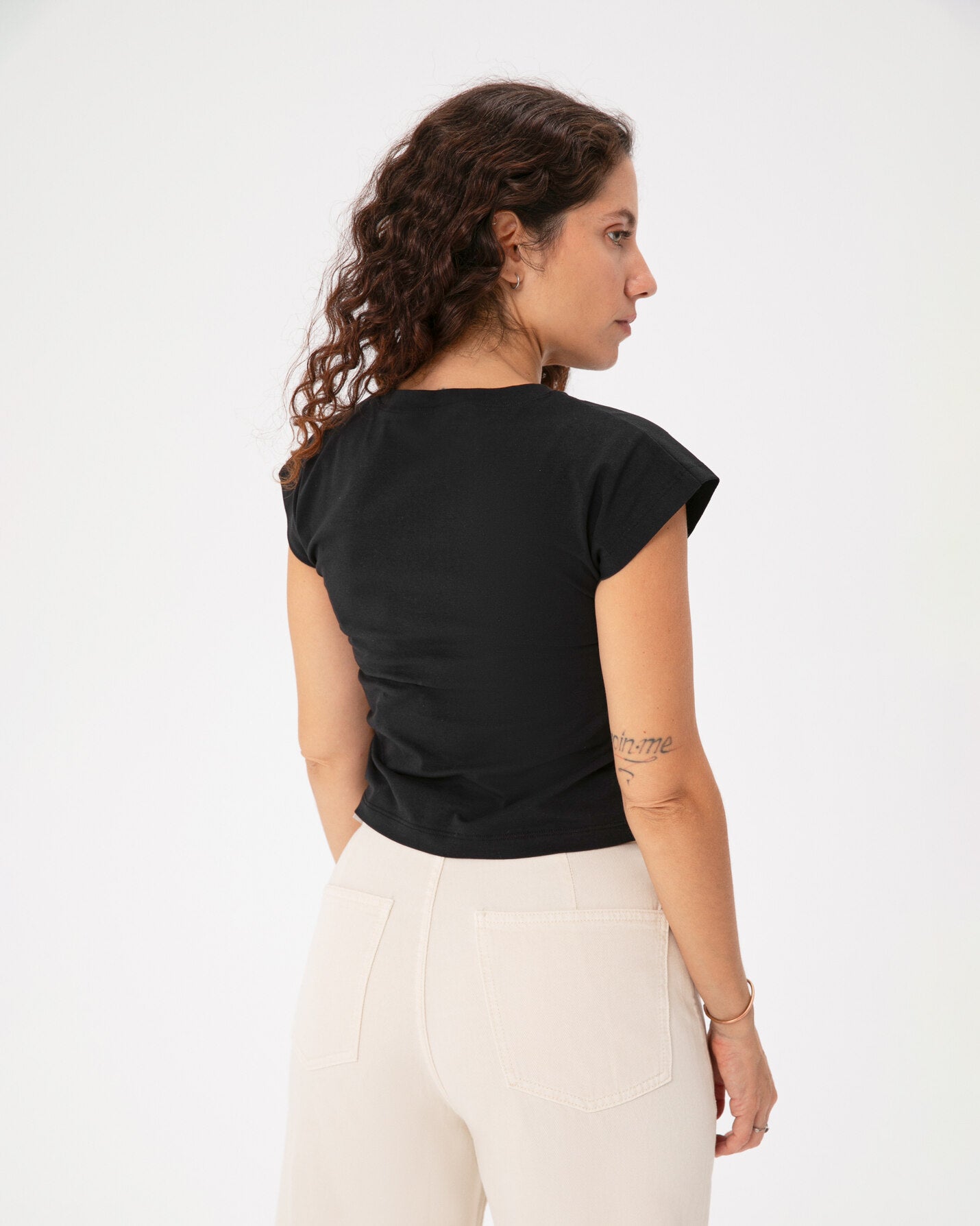 Siyah Basic Half Crop T-shirt