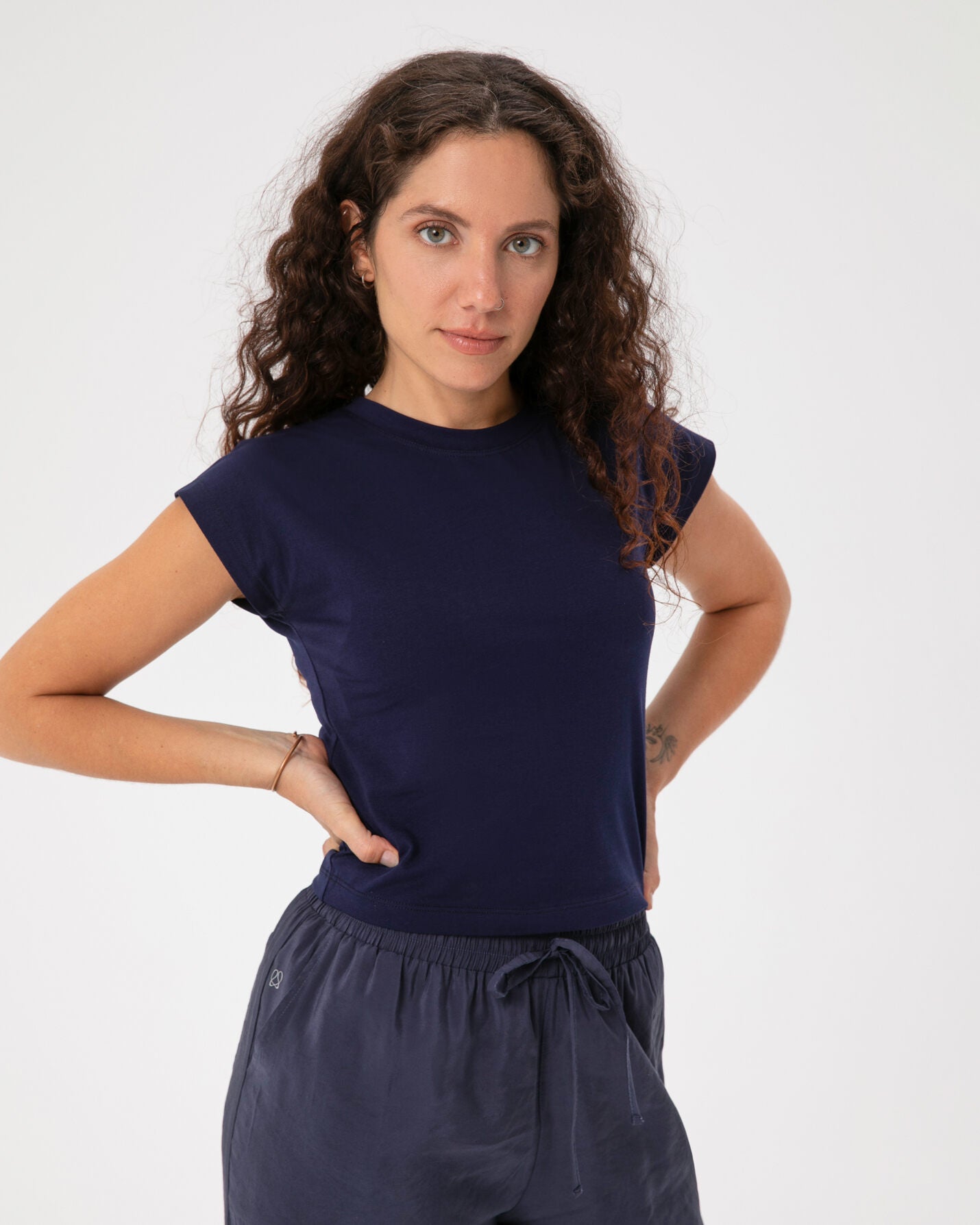 Indigo Basic Half Crop T-shirt