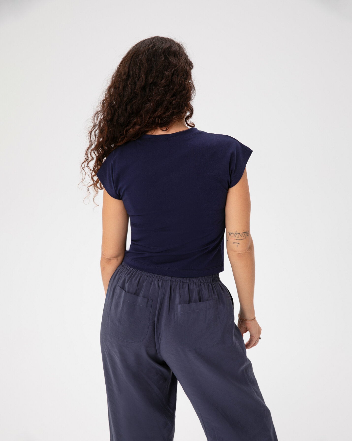 Indigo Basic Half Crop T-shirt