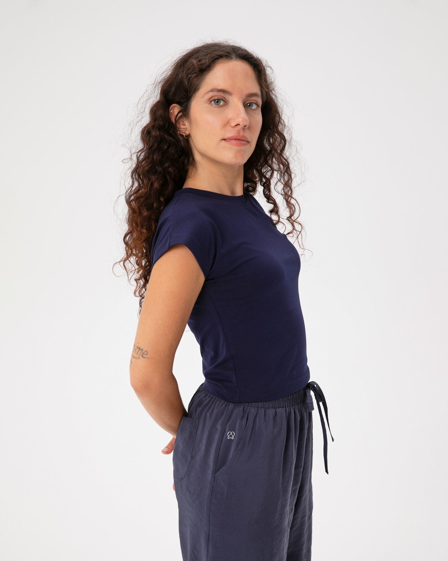 Indigo Basic Half Crop T-shirt