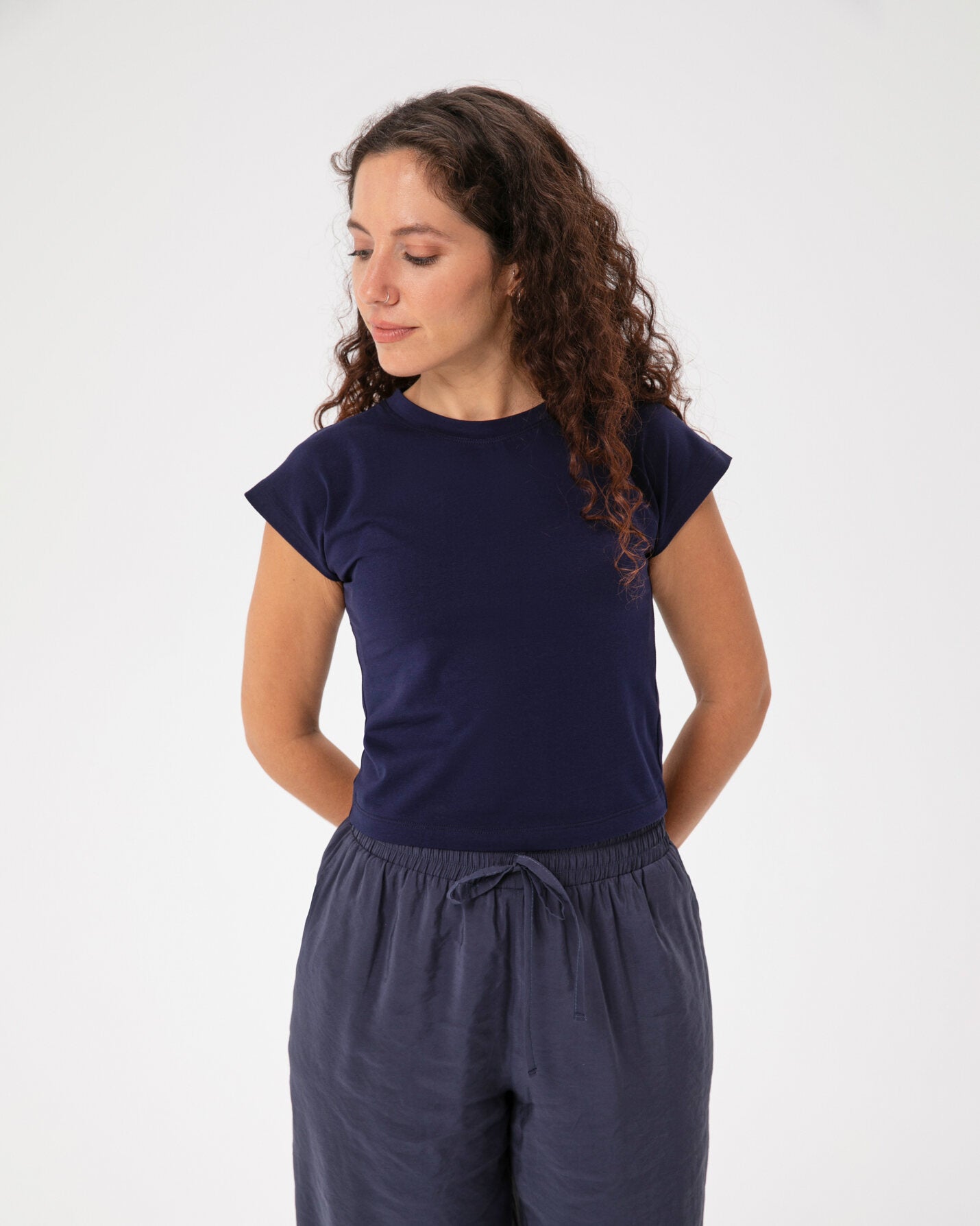 Indigo Basic Half Crop T-shirt