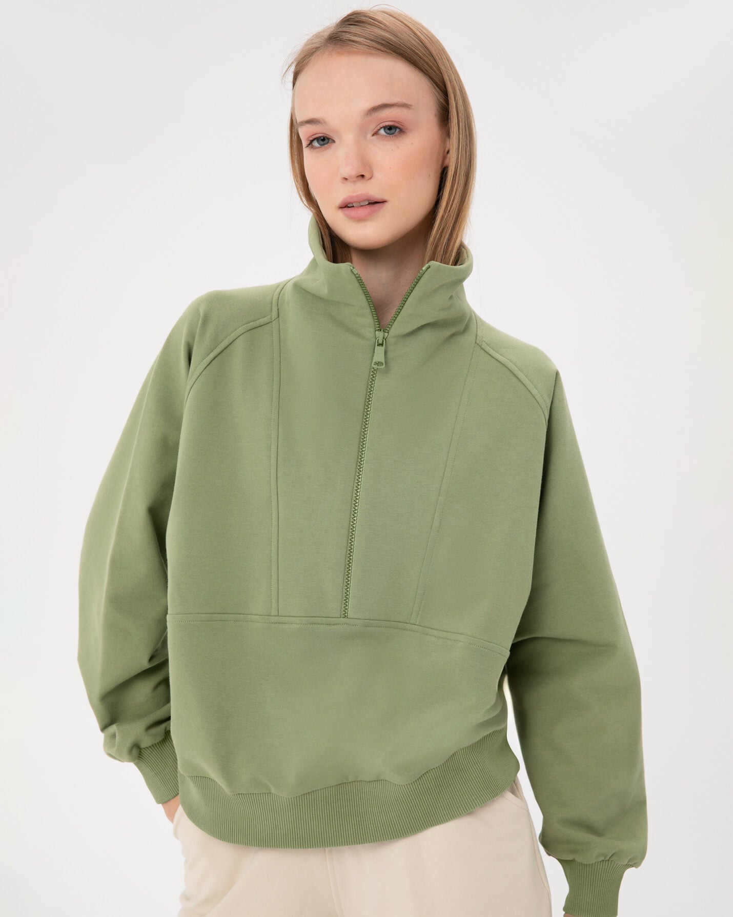 Matcha Dik Yaka Sweatshirt