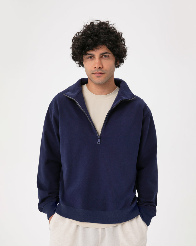 Indigo Erkek Dik Yaka Sweatshirt