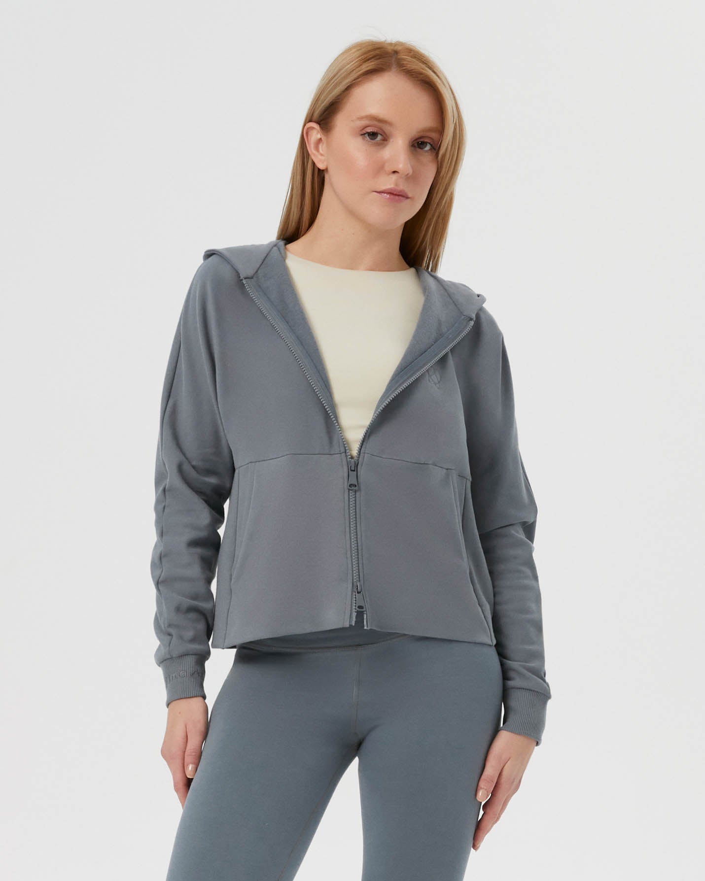 Mavi Ladin Fermuarlı Hoodie