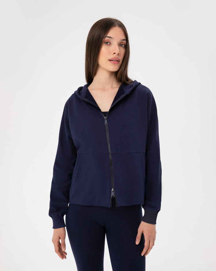 Indigo Fermuarlı Hoodie