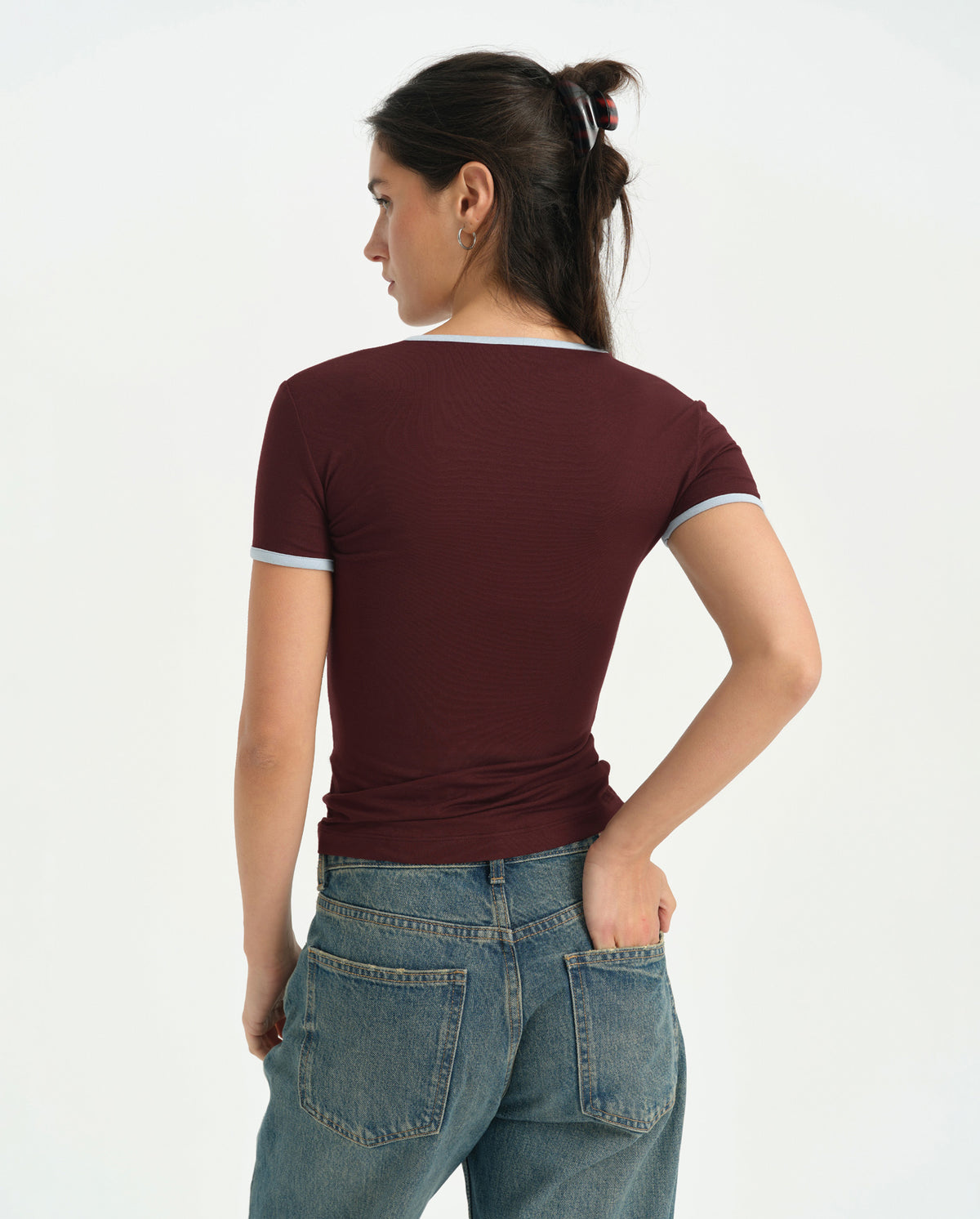 Kestane Kontrast Biyeli T-Shirt